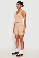 Womens Seamless V Neck Crop Top and Biker Shorts, S
