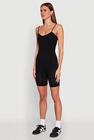 Womens Seamless Textured Knit Cropped Cami and Bike Shorts,