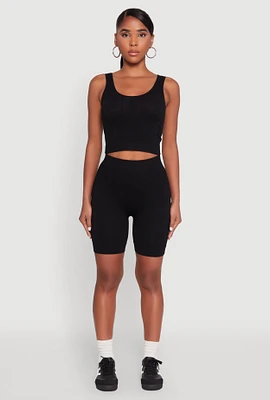 Womens Seamless Textured Knit Tank Top and Biker Shorts, M