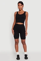 Womens Seamless Textured Knit Tank Top and Biker Shorts, M