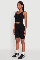 Womens Seamless Textured Knit Tank Top and Biker Shorts, M