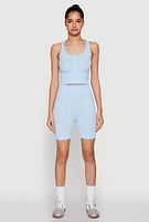 Womens Seamless Textured Knit Tank Top and Biker Shorts,