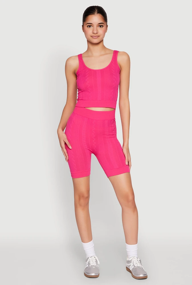 Womens Seamless Textured Knit Tank Top and Biker Shorts,
