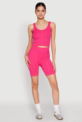 Womens Seamless Textured Knit Tank Top and Biker Shorts,