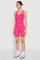 Womens Seamless Textured Knit Tank Top and Biker Shorts,