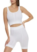 Womens Seamless Cable Knit Tank Top and Biker Shorts, White,