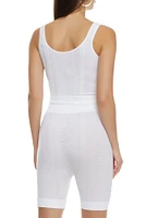 Womens Seamless Cable Knit Tank Top and Biker Shorts, White,