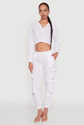 Womens Reflective Trim Cargo Pocket Joggers, White, Size L