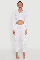 Womens Reflective Trim Cargo Pocket Joggers, White, Size L