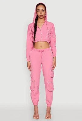 Womens Reflective Trim Cargo Pocket Joggers, Pink, Size S
