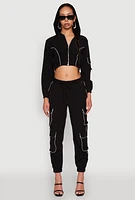 Womens Reflective Trim Cropped Windbreaker, Black, Size XL