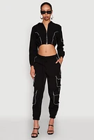 Womens Reflective Trim Cropped Windbreaker,