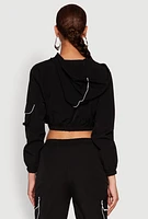 Womens Reflective Trim Cropped Windbreaker, Black, Size XL