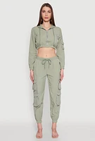 Womens Reflective Trim Cropped Windbreaker, Green, Size XL