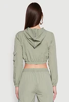 Womens Reflective Trim Cropped Windbreaker, Green, Size L