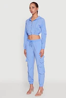 Womens Reflective Trim Cropped Windbreaker, Blue, Size M