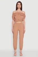 Womens Zip Front Bubble Sleeve Crop Top,