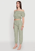Womens Zip Front Bubble Sleeve Crop Top, Green, Size M