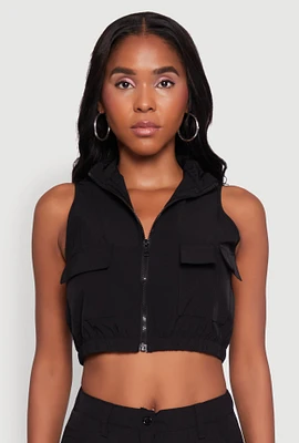 Womens Cargo Pocket Zip Front Windbreaker Vest,