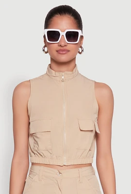 Womens Cargo Pocket Zip Front Windbreaker Vest,