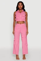 Womens Cargo Pocket Zip Front Windbreaker Vest, Pink, Size XL