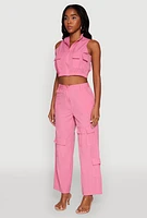Womens Cargo Pocket Zip Front Windbreaker Vest, Pink, Size XL