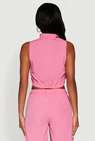 Womens Cargo Pocket Zip Front Windbreaker Vest, Pink, Size XL