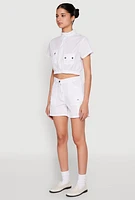Womens Mock Neck Cargo Pocket Crop Top, White,