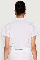 Womens Mock Neck Cargo Pocket Crop Top, White,