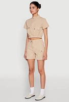 Womens Mock Neck Cargo Pocket Crop Top,