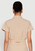 Womens Mock Neck Cargo Pocket Crop Top,