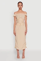 Womens Toggle Drawstring Off The Shoulder Crop Top,