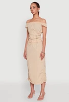 Womens Toggle Drawstring Off The Shoulder Crop Top,