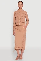 Womens Cargo Pocket Windbreaker Bomber Jacket,