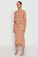 Womens Cargo Pocket Windbreaker Bomber Jacket,