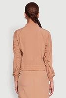 Womens Cargo Pocket Windbreaker Bomber Jacket,
