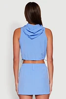 Womens Nylon Utility Zip Front Hooded Top, Blue, Size XL