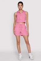 Womens Hooded Drawstring Track Jacket, Pink, Size L