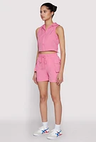 Womens Hooded Drawstring Track Jacket, Pink, Size L