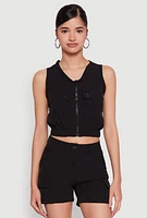 Womens Sleeveless Cargo Pocket Crop Top, L