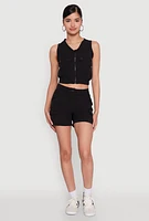 Womens Sleeveless Cargo Pocket Crop Top, L