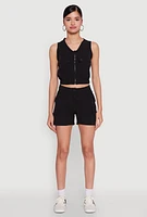 Womens Sleeveless Cargo Pocket Crop Top, L
