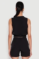 Womens Sleeveless Cargo Pocket Crop Top, L