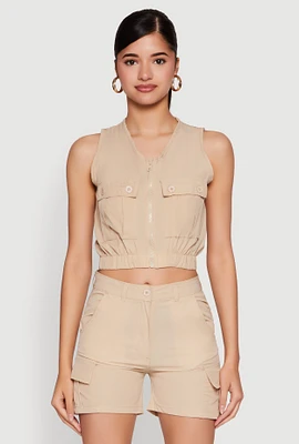 Womens Sleeveless Cargo Pocket Crop Top,