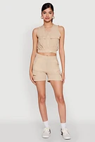 Womens Sleeveless Cargo Pocket Crop Top,