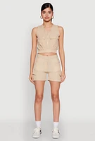 Womens Sleeveless Cargo Pocket Crop Top,