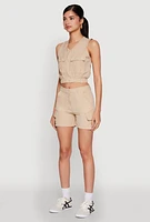 Womens Sleeveless Cargo Pocket Crop Top,
