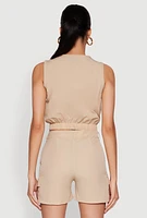 Womens Sleeveless Cargo Pocket Crop Top,