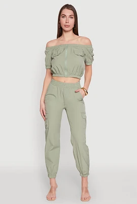 Womens Elastic Waist Cargo Joggers,