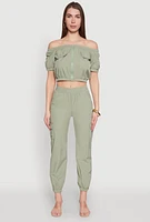Womens Elastic Waist Cargo Joggers,